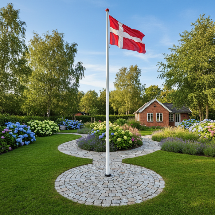 Flot have med flagstang og Dannebrog. Guide til støbning af sokkel.