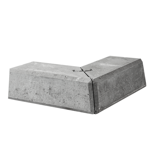 ibf danblokke hjørne type 1, grå beton, set fra siden i 90 graders vinkel.