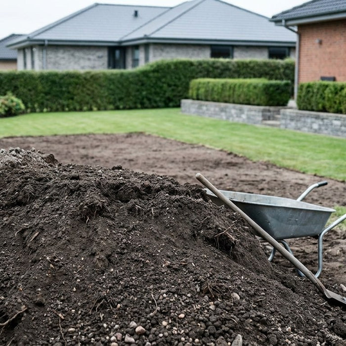 Udlægning af harpet muld og topdressing til en sund og grøn græsplæne i en dansk have