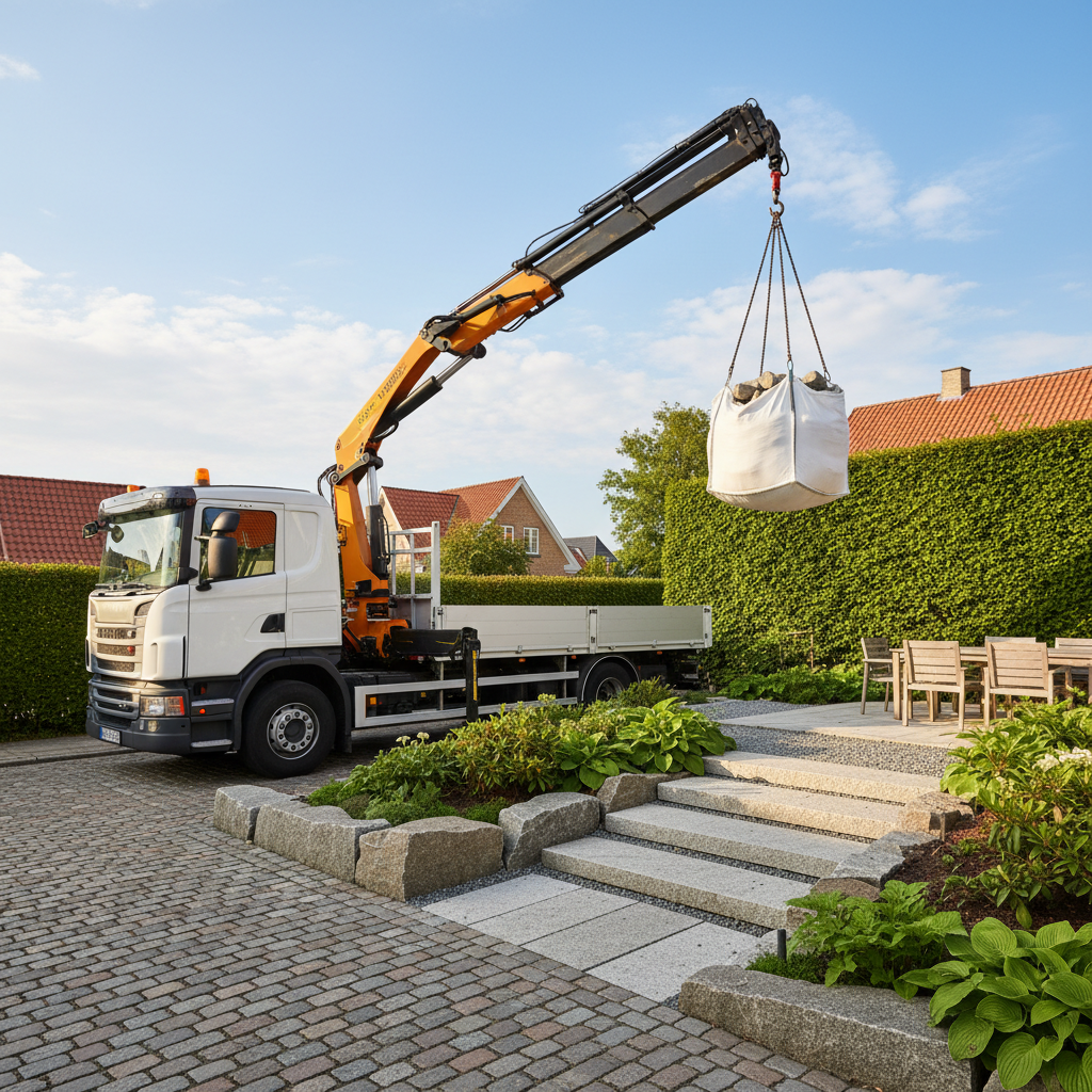 Levering med kran: Få dine varer løftet over hækken og direkte ind i haven