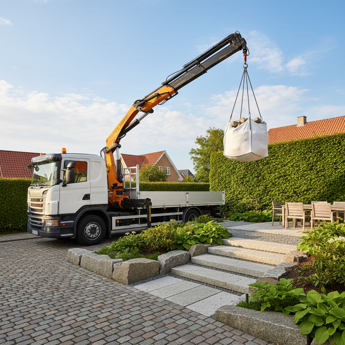 Levering med kran: Få dine varer løftet over hækken og direkte ind i haven
