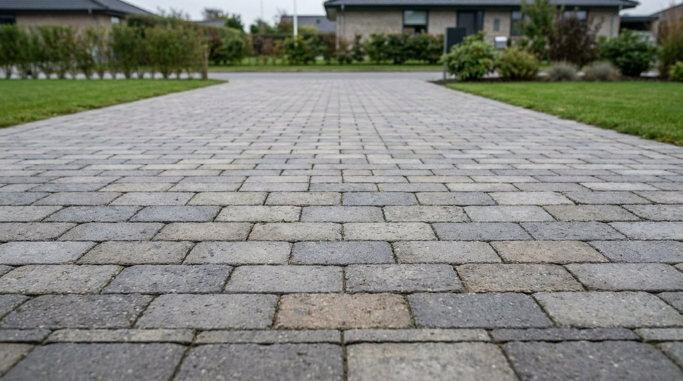 Holmegaardsten lagt i en moderne dansk indkørsel