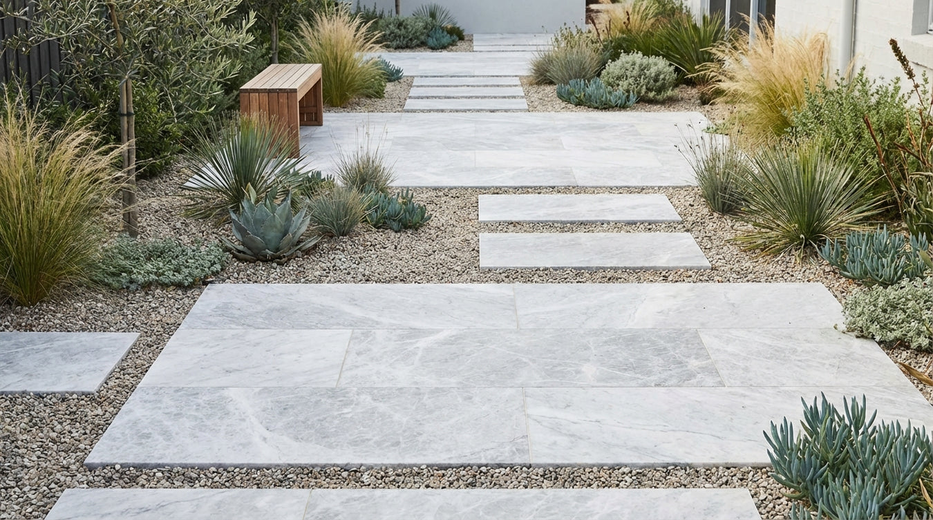 Marmor fliser udendørs - Natursten og belægning | Drømmehave