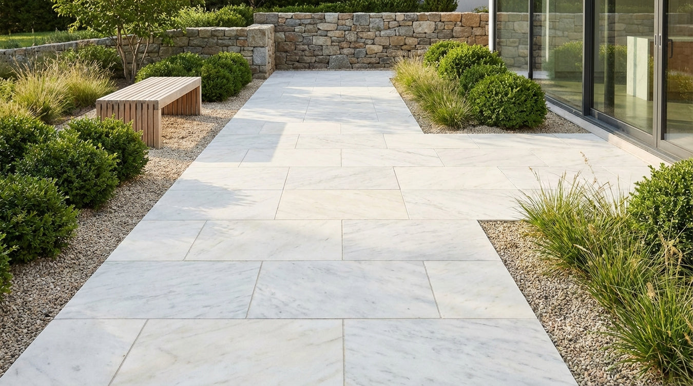 Marmor fliser udendørs pris - Natursten og belægning | Drømmehave