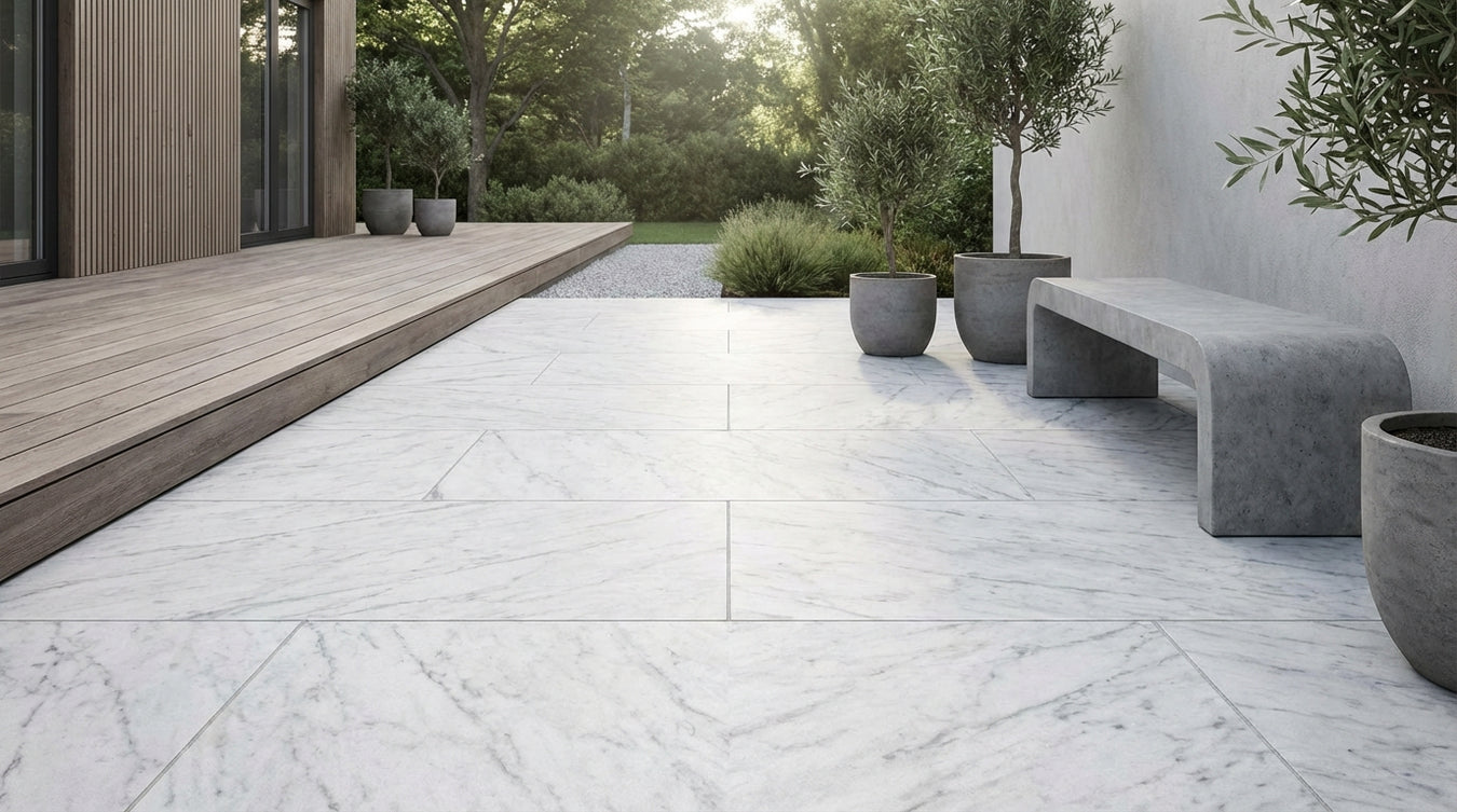 Marmor terrassefliser - Natursten og belægning | Drømmehave