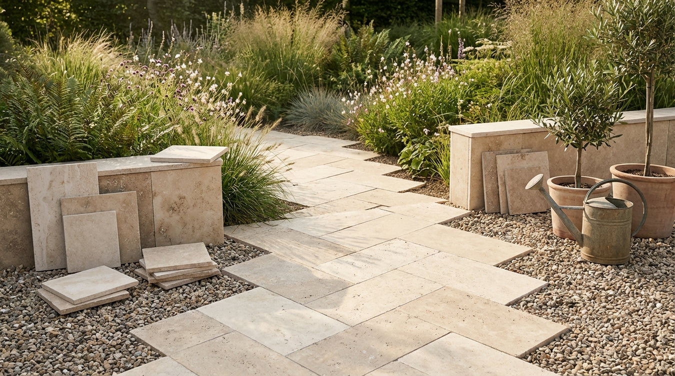 Travertin Fliser Udendørs - Natursten og belægning | Drømmehave