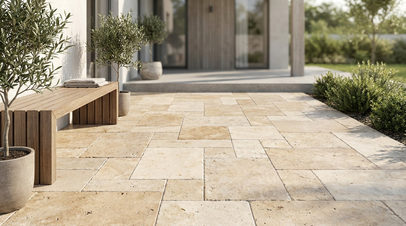 Travertin look fliser - Natursten og belægning | Drømmehave