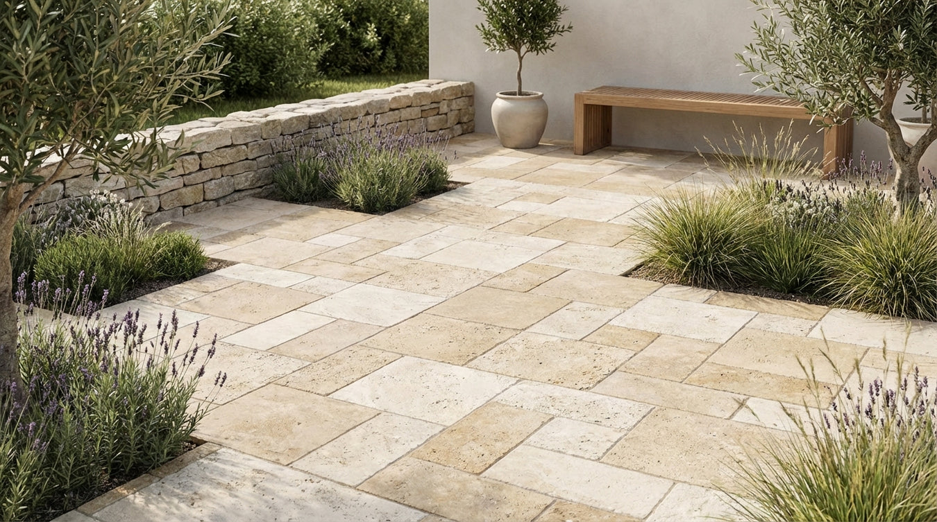 Travertin romersk forbandt - Natursten og belægning | Drømmehave