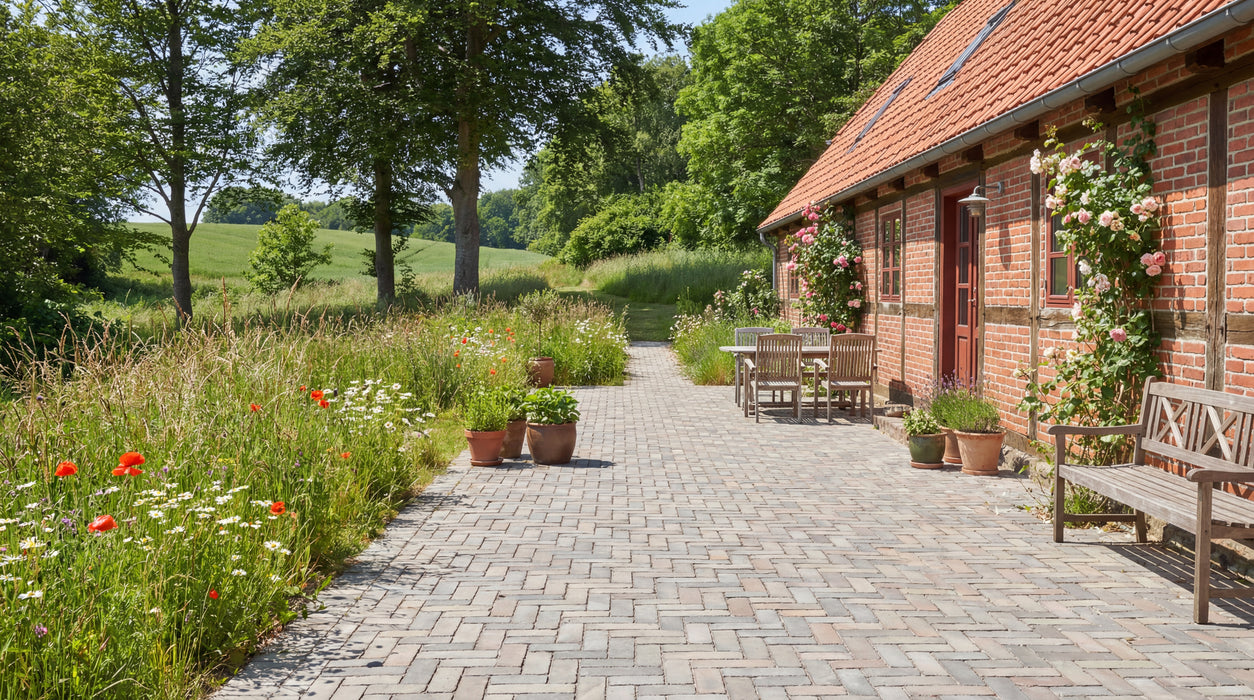ensmønster på en terrasse ved et