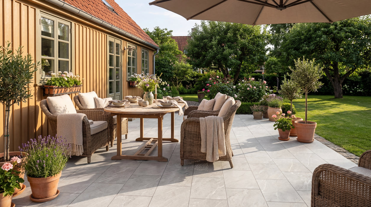 elfenbengrå keramiske fliser lagt