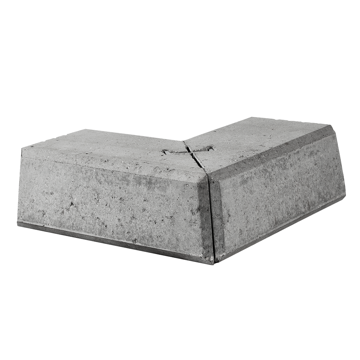 ibf danblok hjørne type 3 i grå beton, set forfra på sort baggrund.