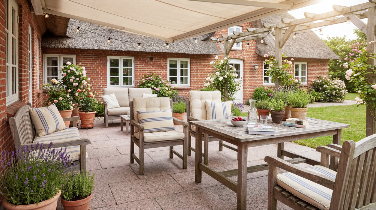 røde granitfliser lagt på en