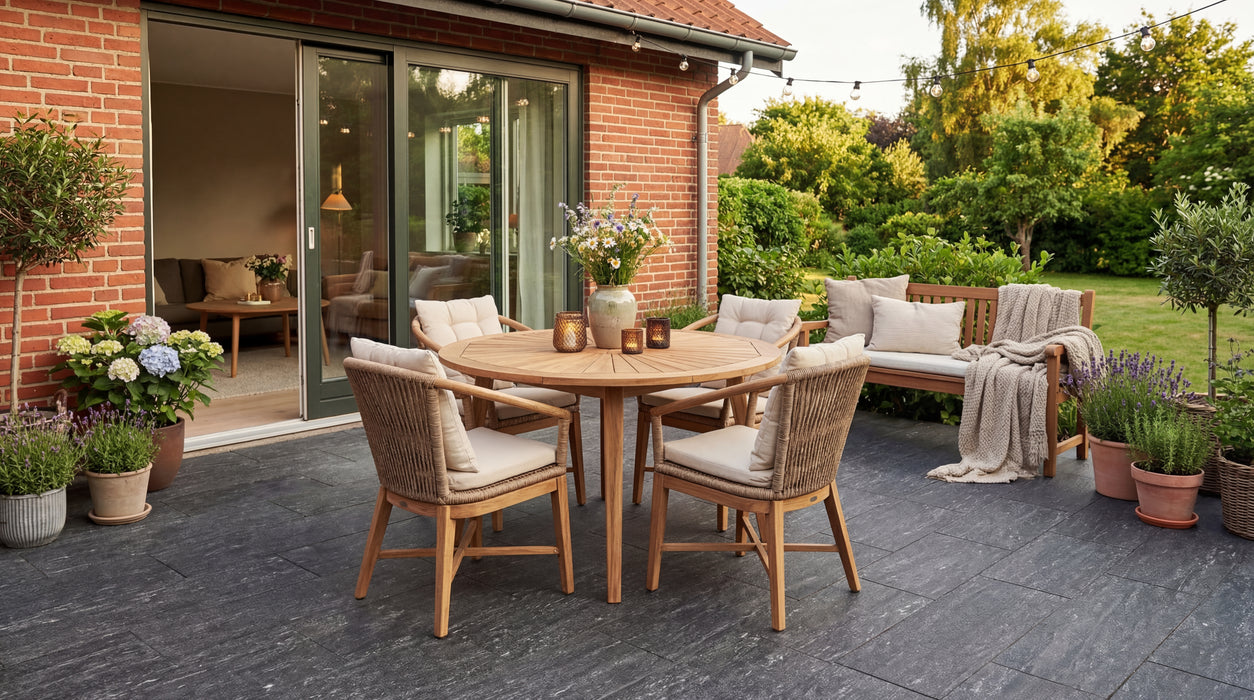 sort vals keramisk flise på terrasse med