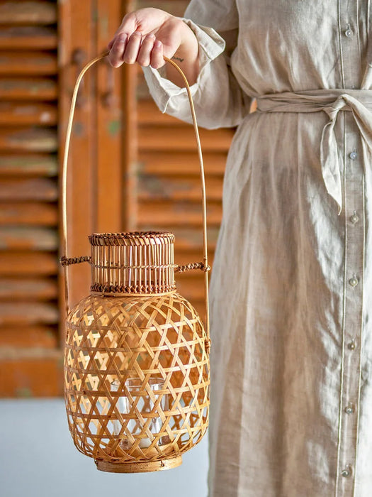 Lerka Lanterne m/Glas Natur Bambus